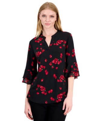 Women's Split Neck Flutter Sleeve Tunic
