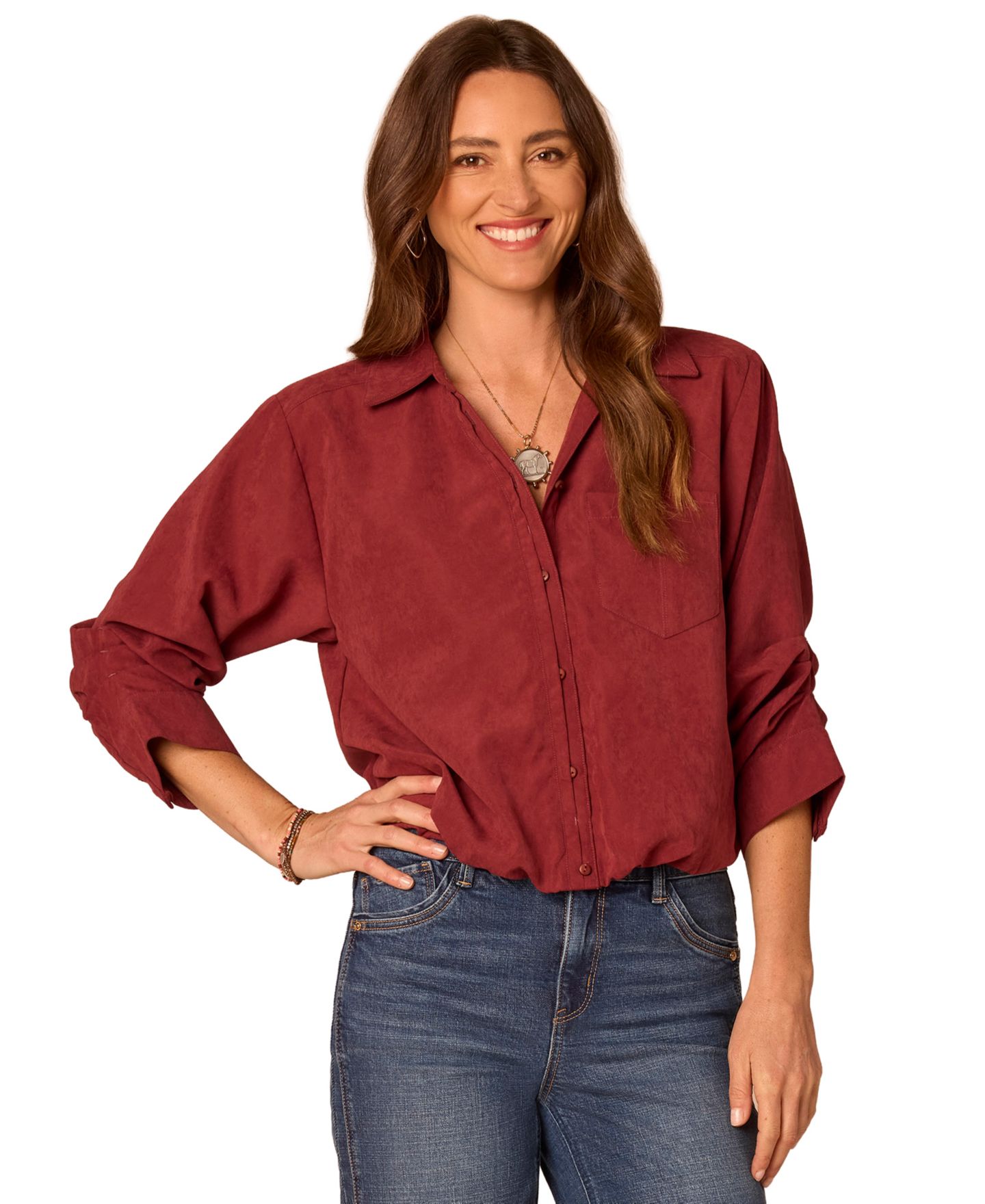 Женская рубашка Democracy Petite Ruched-Sleeve Bubble-Hem, цвет: Сливочный — фото 1