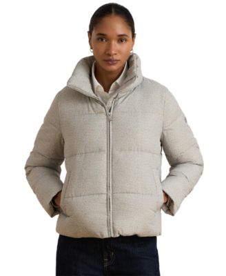 Women's Herringbone-Print Short Puffer Coat