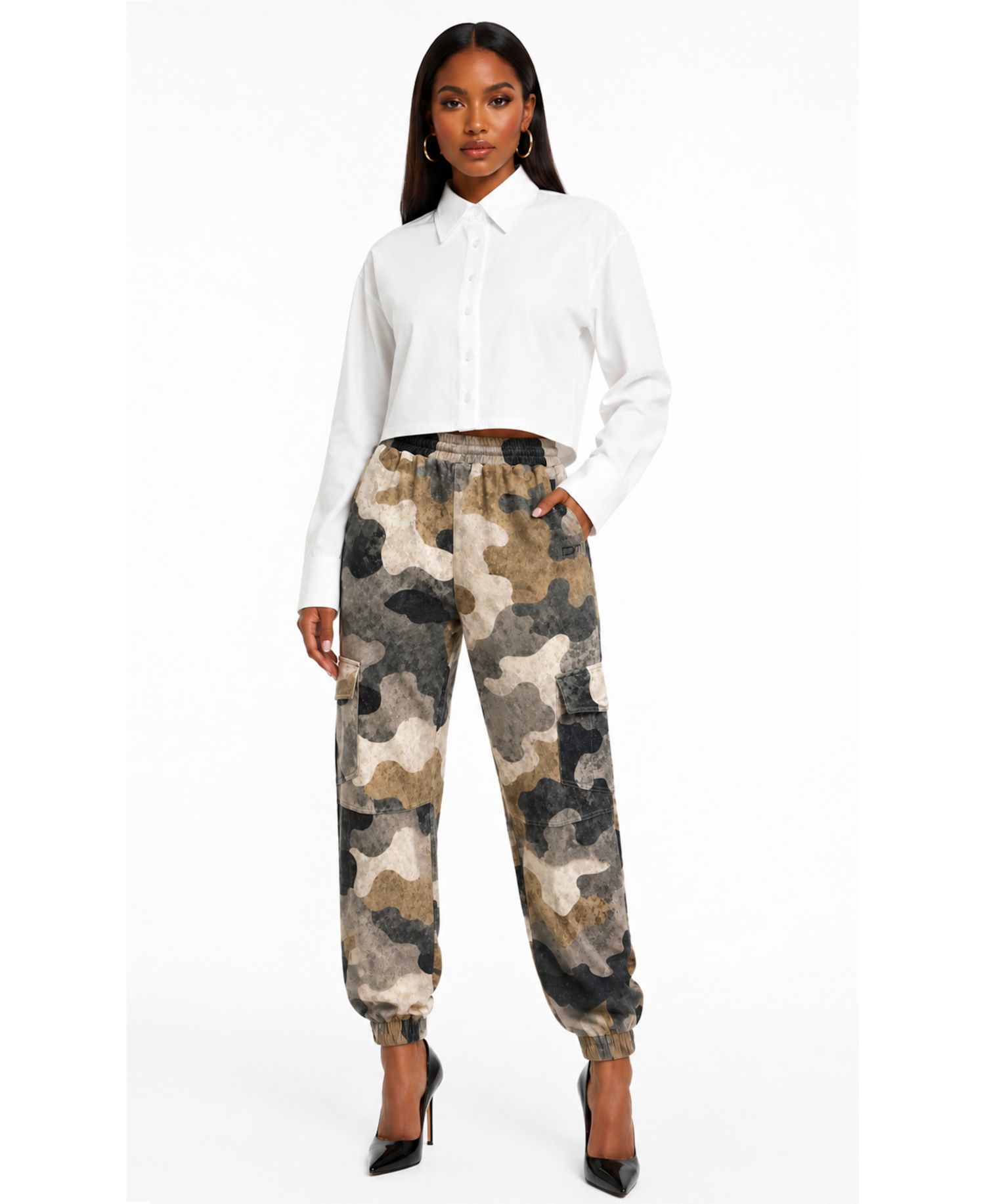 Women's Long-Sleeve Cropped Button-Up Shirt