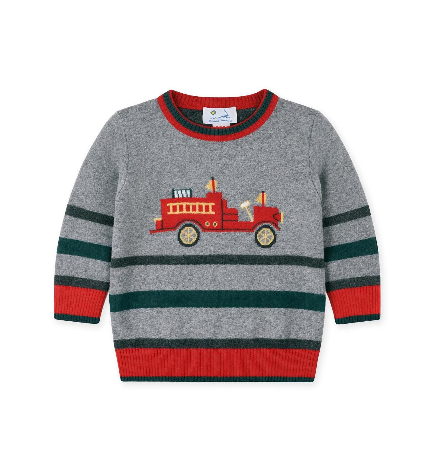 Свитер Florence Eiseman Long-Sleeve Jacquard Fire Truck для мальчиков, цвет: Серый / Зелёный — фото 1