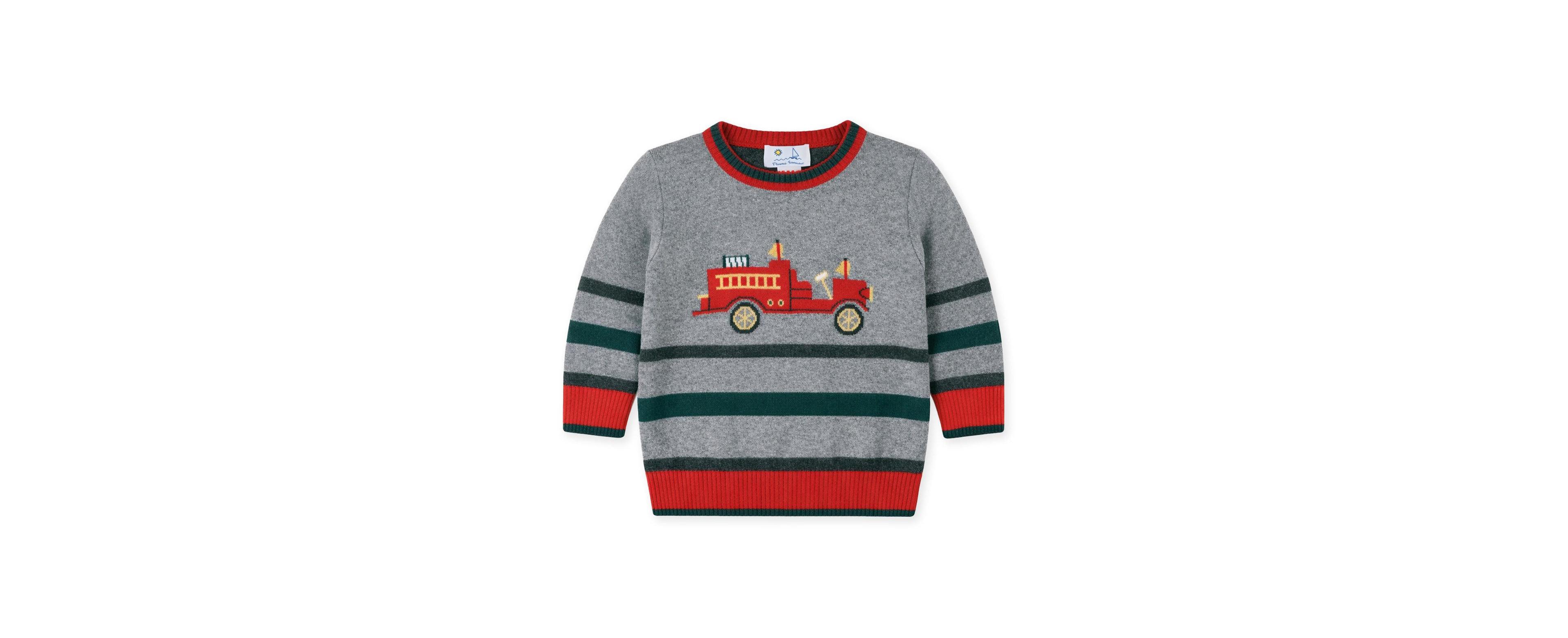 Florence Eiseman Boys' 4-20 Long-Sleeve Jacquard Fire Truck Sweater