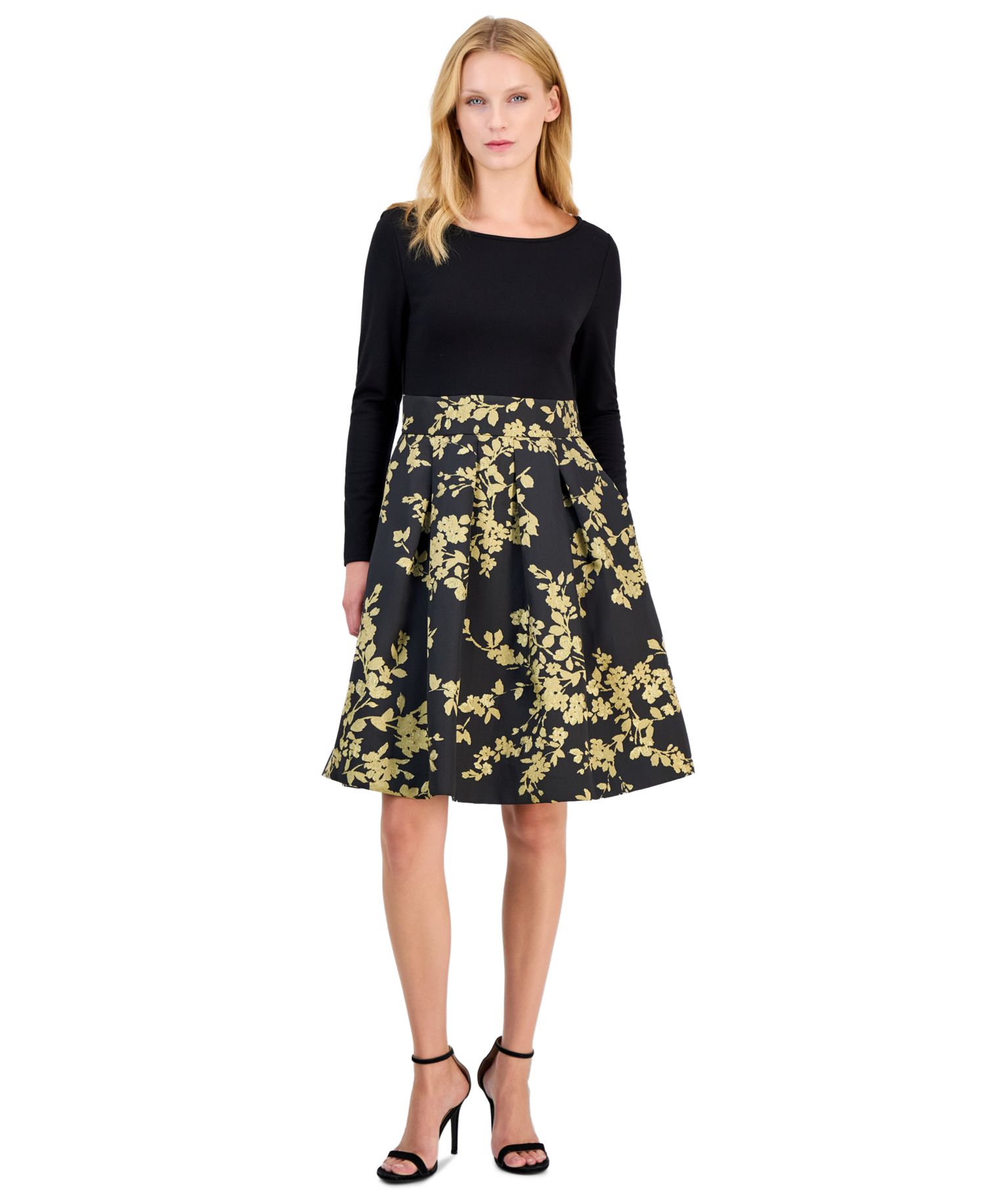 Petite Serentiy Boat Neck Long Sleeve Fit & Flare Dress