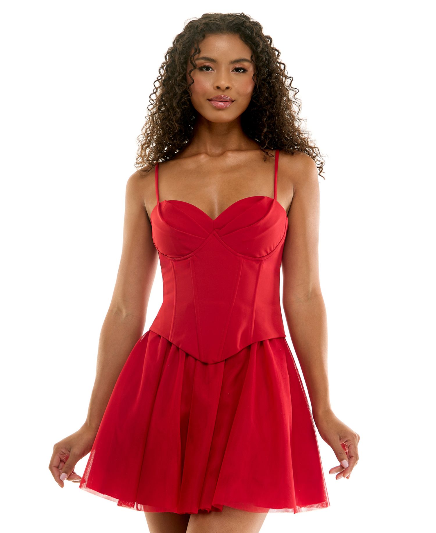 Juniors' Sweetheart Fit & Flare Corset Dress