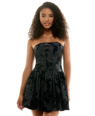 Juniors' Glitter Strapless Floral-Print Dress