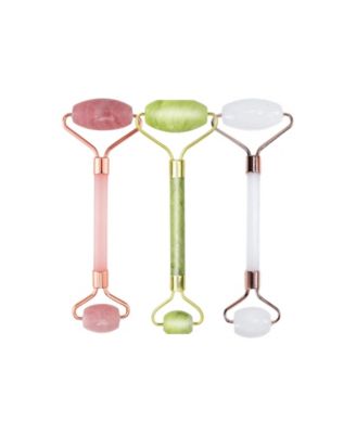 3 Pack of Rose Quartz Facial Roller, Jade Beauty Roller and Opal Anti-Aging Roller