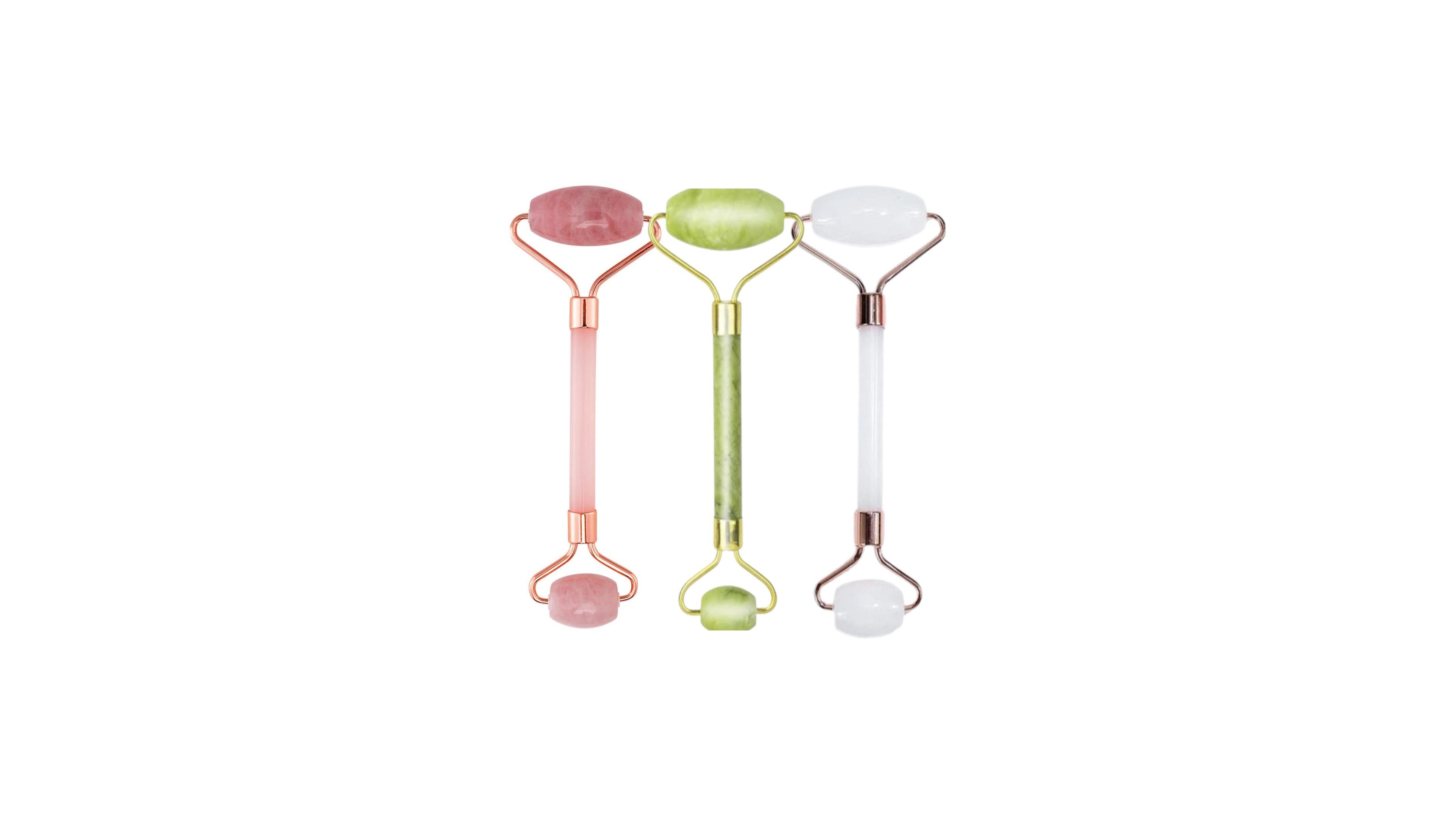 Lovery 3 Pack of Rose Quartz Facial Roller, Jade Beauty Roller and Opal Anti-Aging Roller