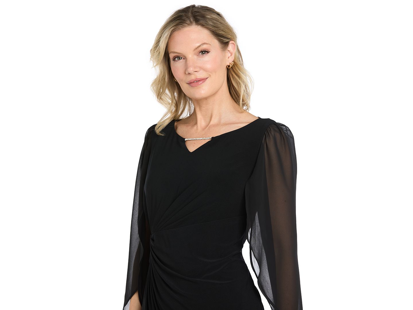 Женское платье R & M Richards Chiffon Sleeve Wedding Guest V-Neck, цвет: Чёрный — фото 2