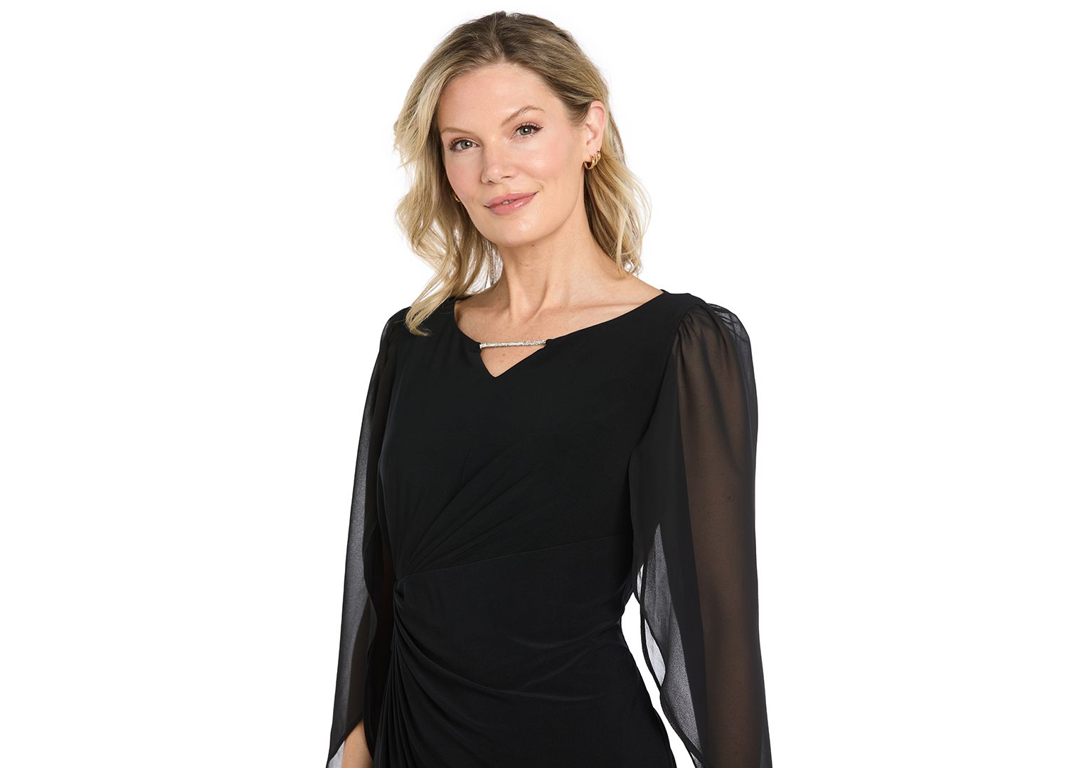 Women's Chiffon Sleeve Wedding Guest V-Neck Dress