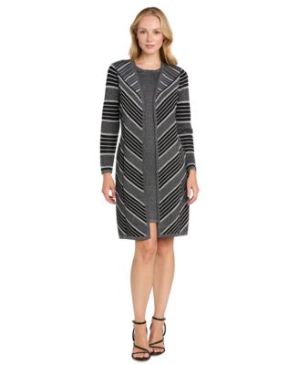 Women's Knit Striped Crewneck Jacket Dress