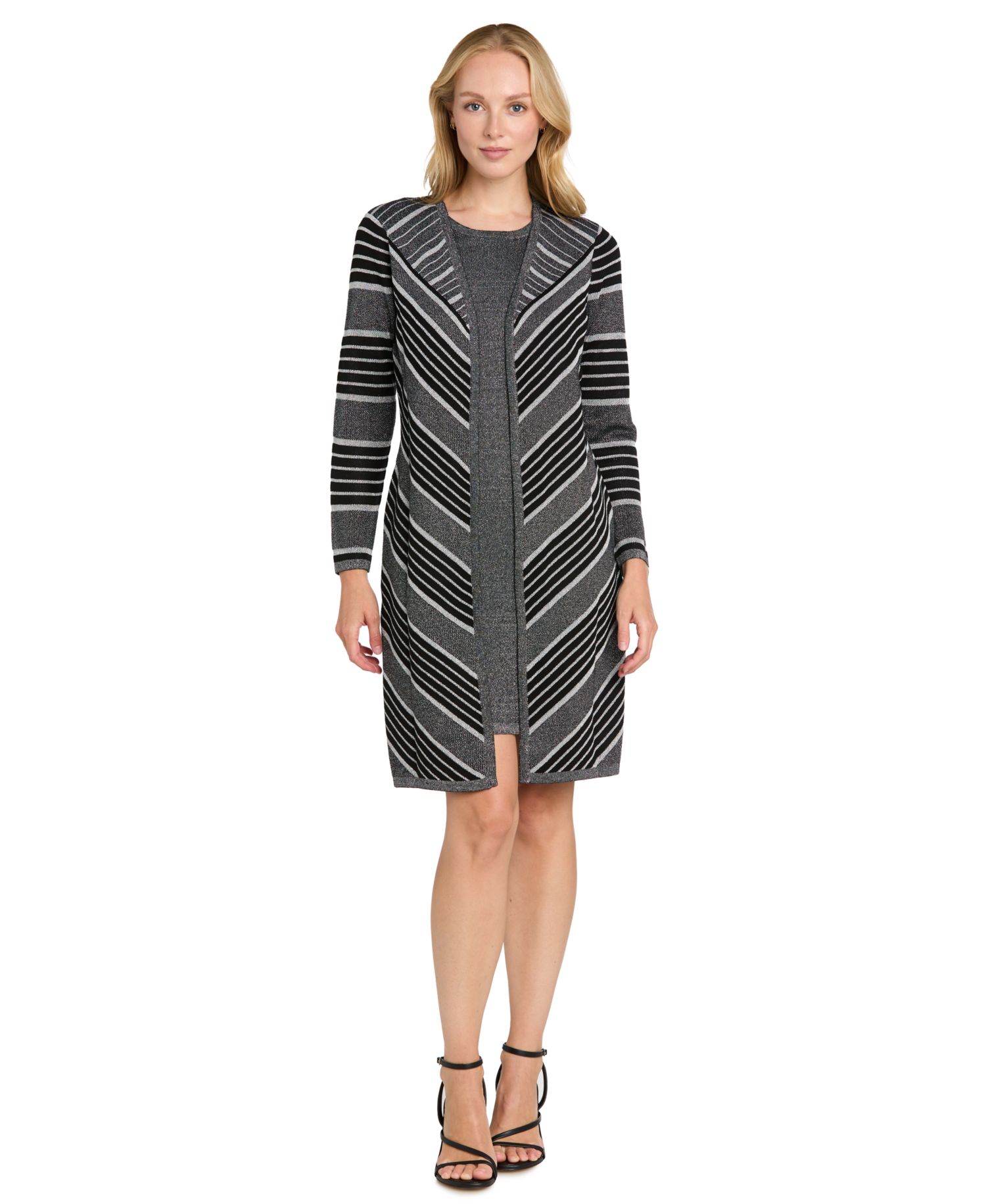 Women's Knit Striped Crewneck Jacket Dress