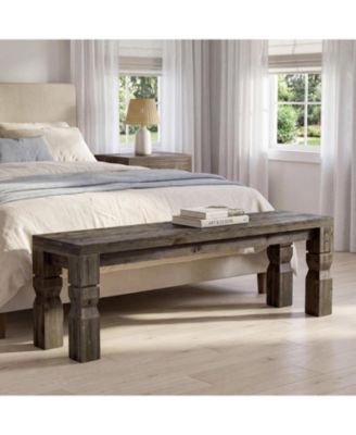 Solid Wood Bench 55-Inch Long Farmhouse Wooden Bench Seat