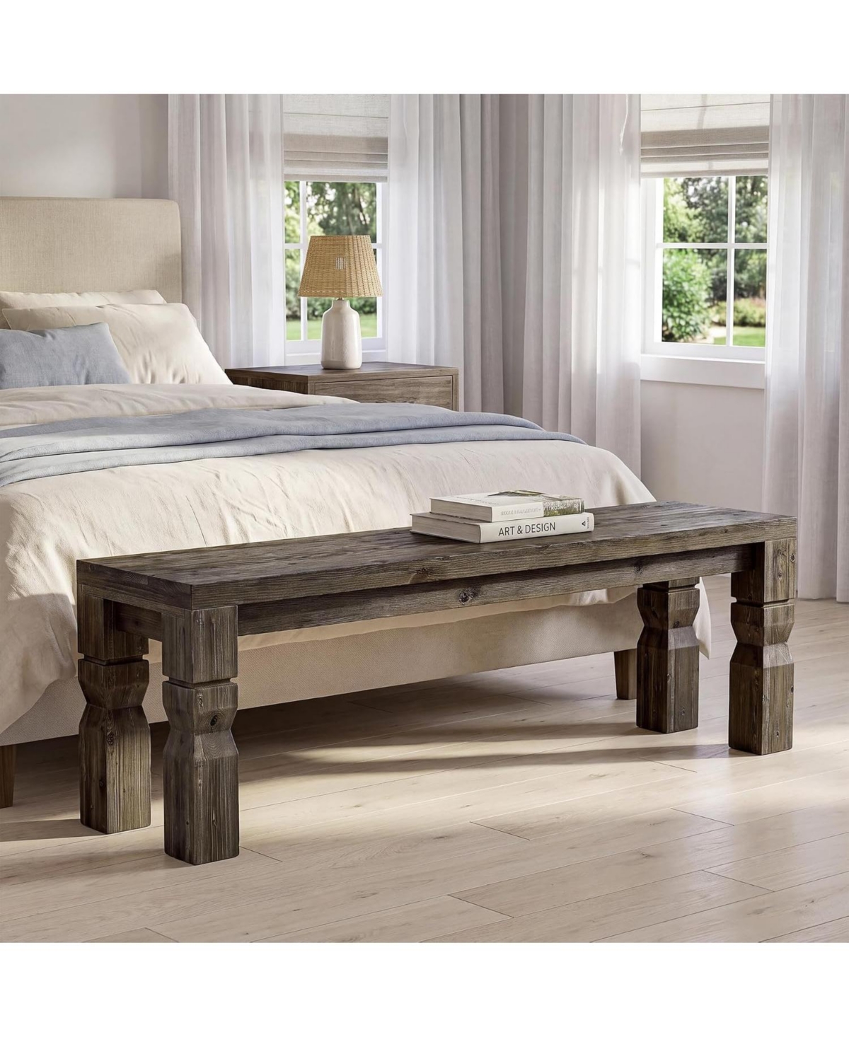 Tribesigns Solid Wood Bench 55-Inch Long Farmhouse Wooden Bench Seat