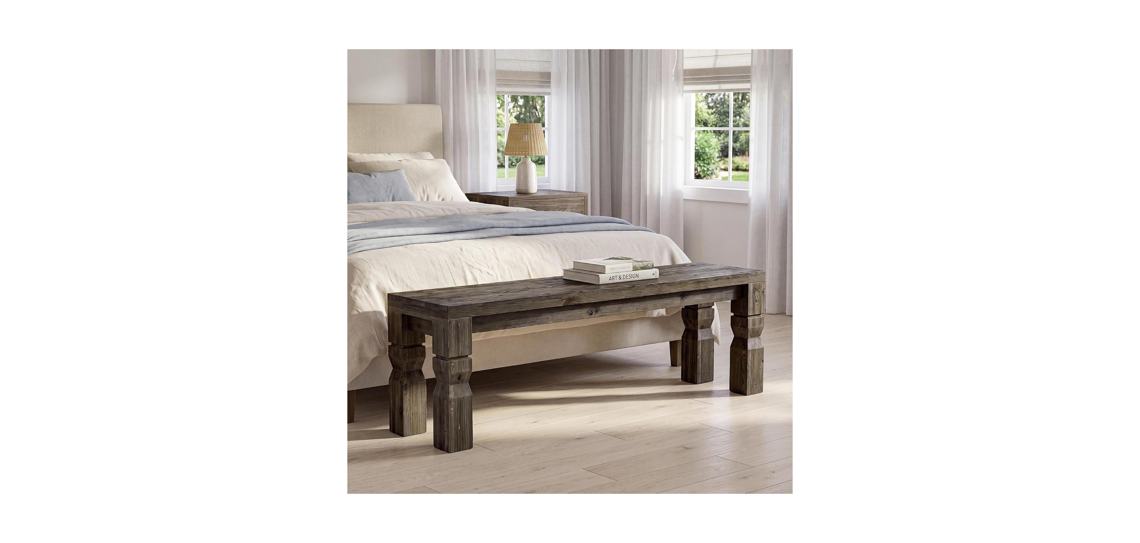 Tribesigns Solid Wood Bench 55-Inch Long Farmhouse Wooden Bench Seat
