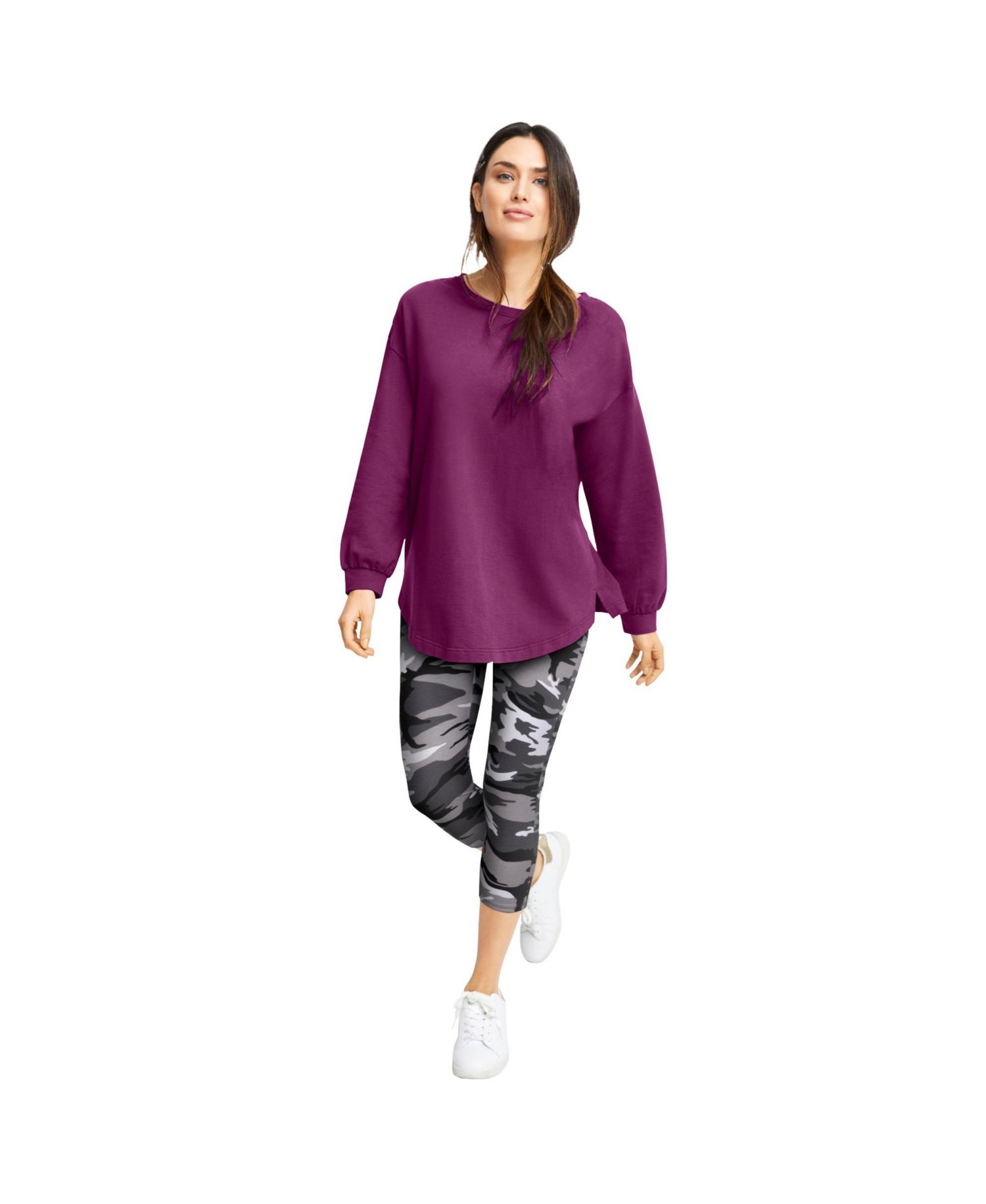 Plus Size French Terry Blouson Sleeve Sweatshirt Tunic