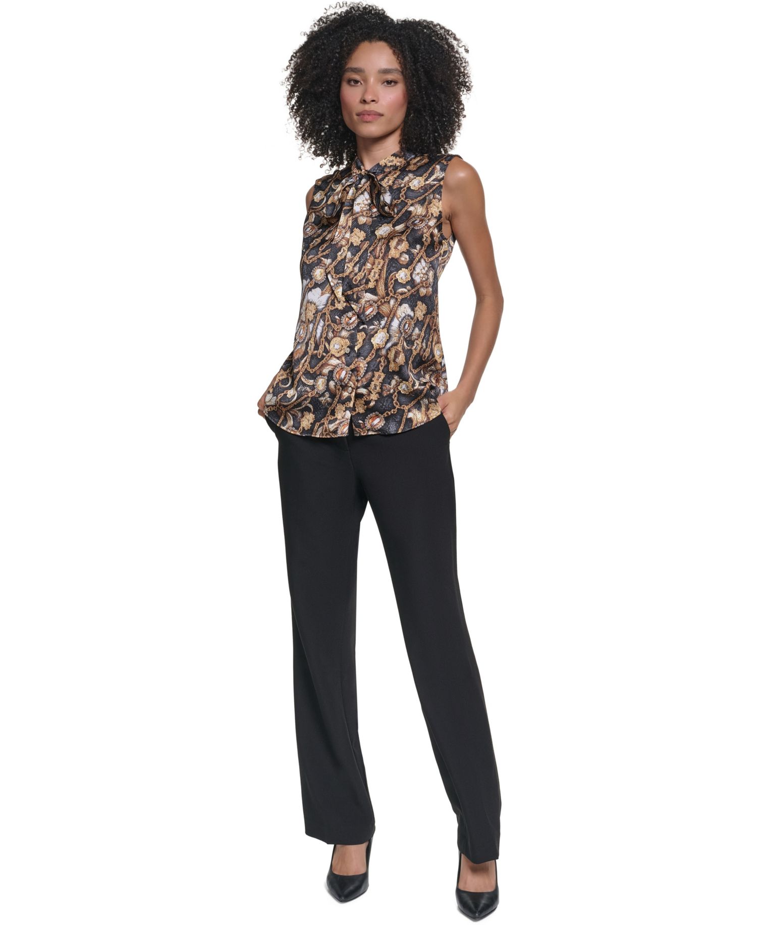 Women's Sleeveless Tie-Neck Blouse