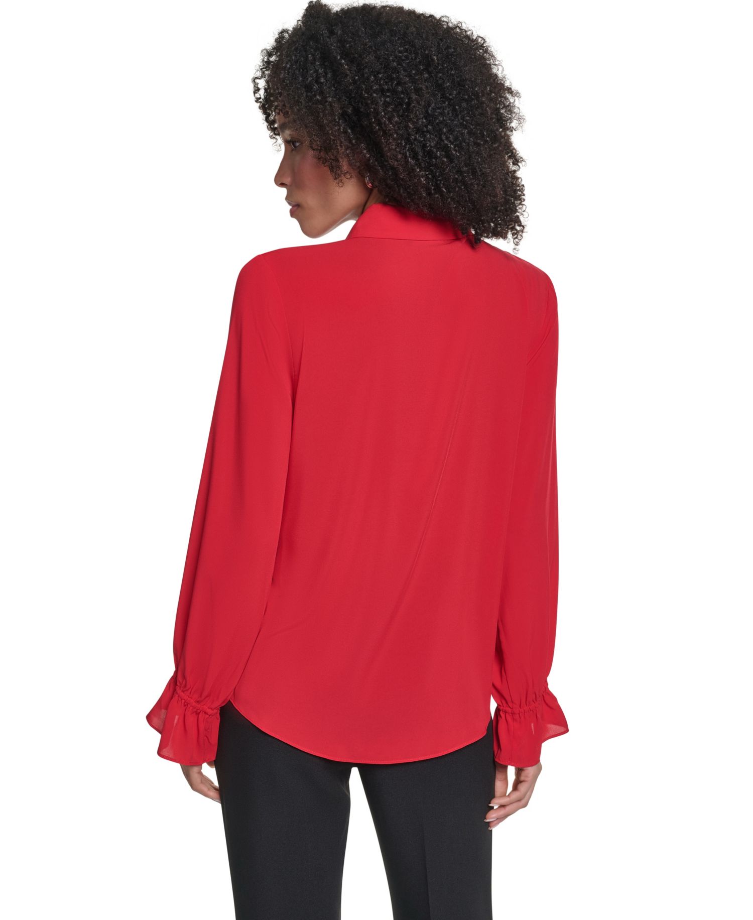 Women's Long-Sleeve Collared Ruffled Blouse