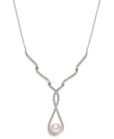 Danori Silver-Tone Entwined Crystal and Imitation Pearl Necklace, Only at Macy's