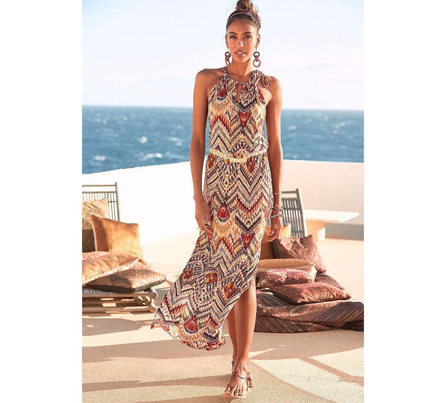 Женское платье Lascana Halter Print Maxi, цвет: Коричневый разноцветный — фото 2