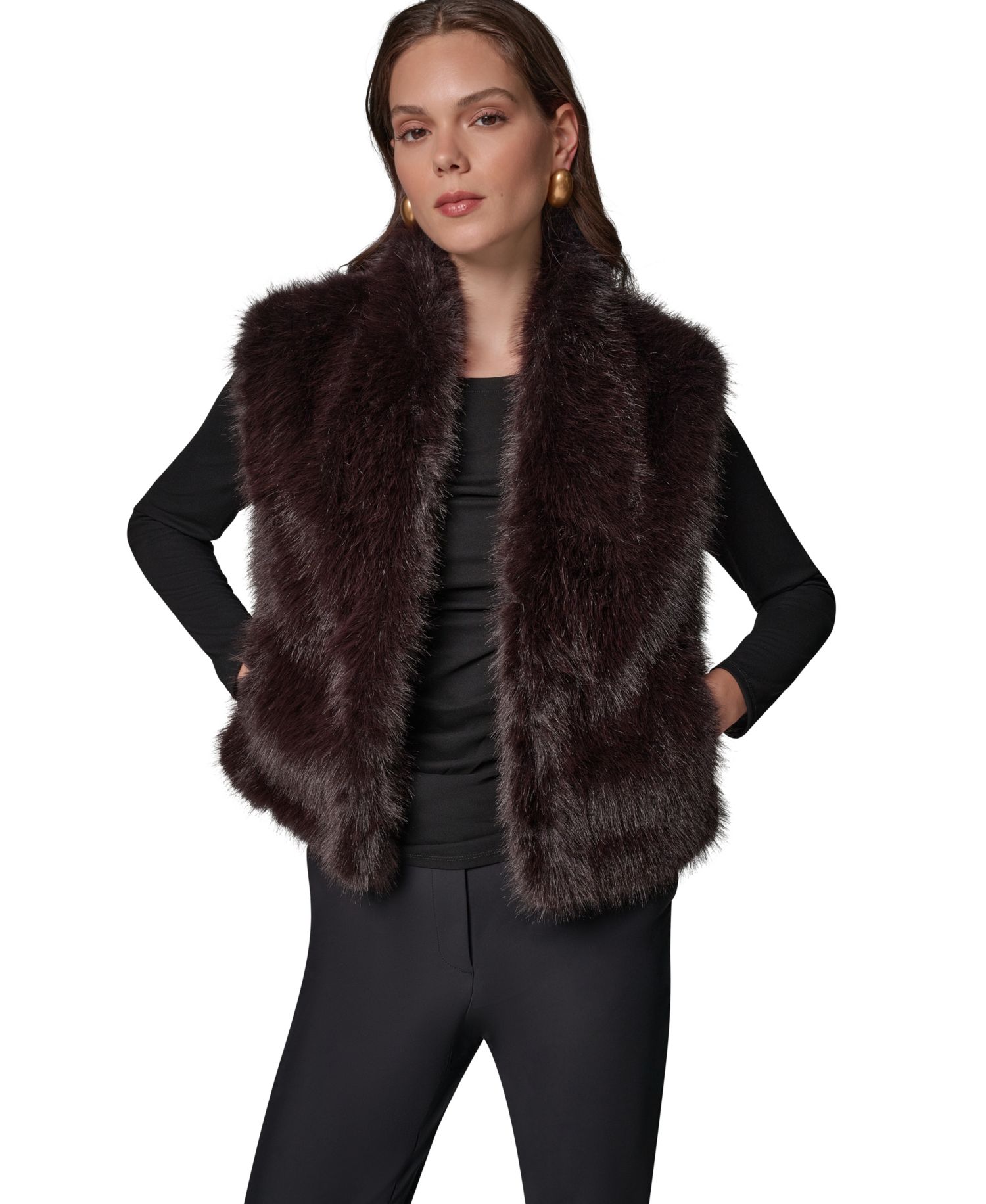 Petite Faux Fur Sleeveless Collared Vest