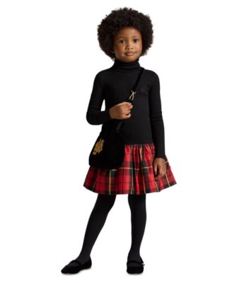 Girls' 2T-6X Plaid-Skirt Turtleneck Long-Sleeve Dress
