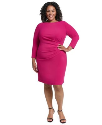 Plus Size Ruched 3/4-Sleeve Work Dress