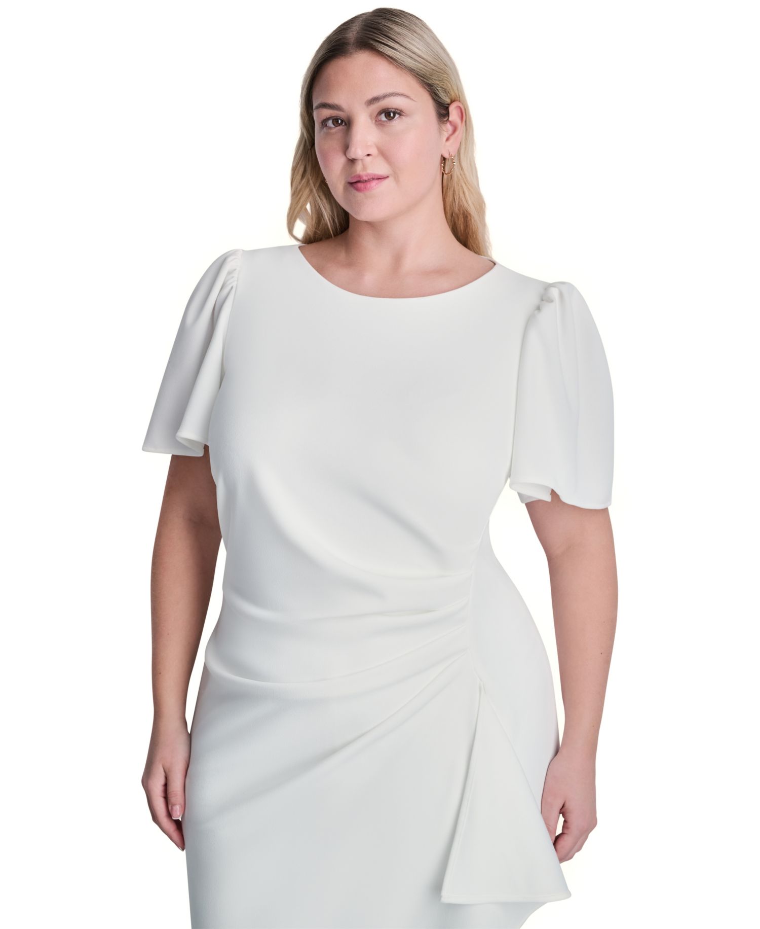 Plus Size Flutter Ruched Sheath Dress