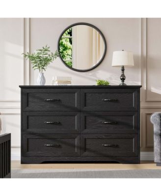 Farmhouse 6-Drawer Dresser Chest Wood Storage Cabinet with Metal Handles Anti-Tip Design for Bedroom Living Room Hallway