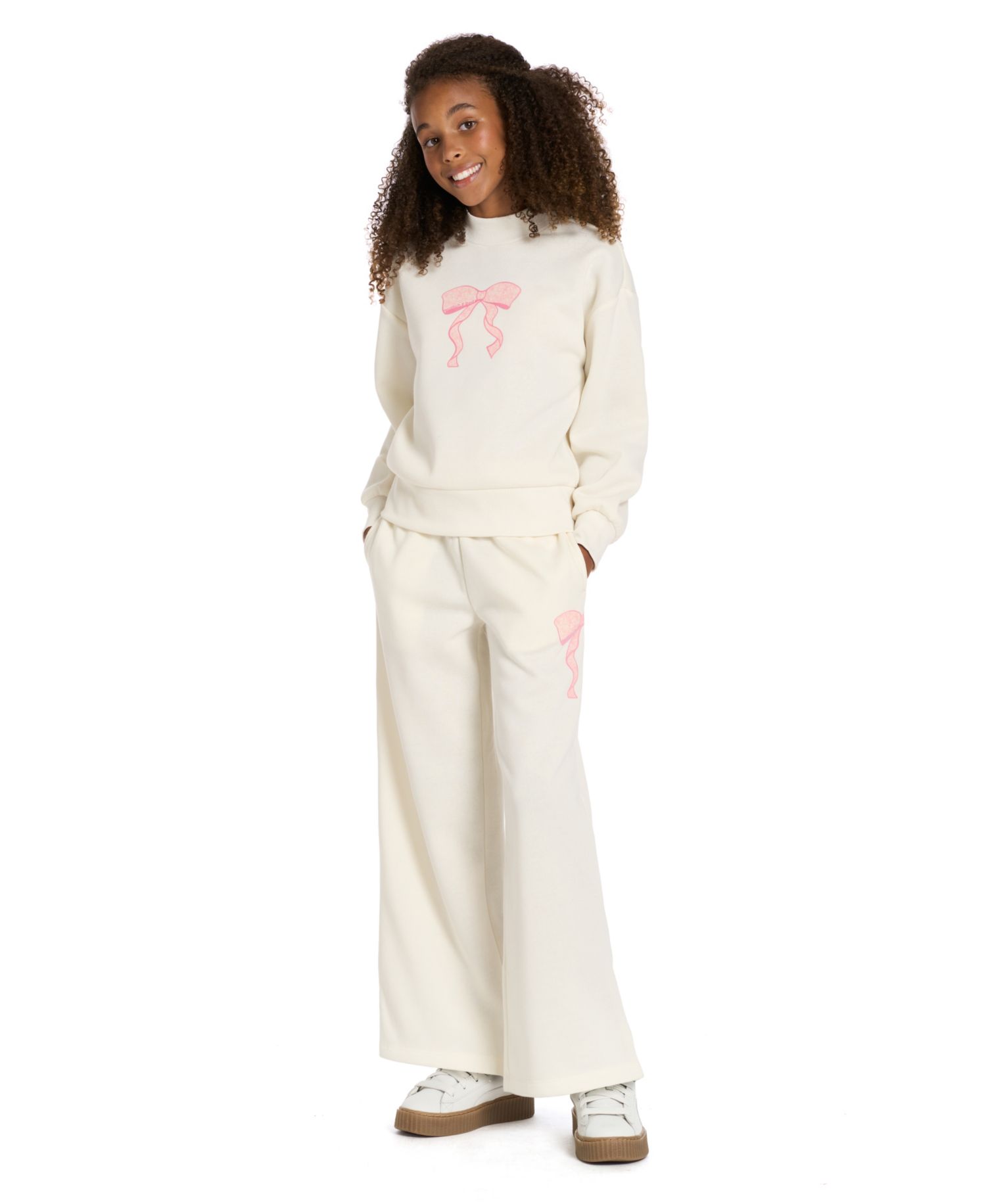 Girls' 4-6X Crewneck Long-Sleeve Sweatshirt and Wide-Leg Pants, 2-Piece Set
