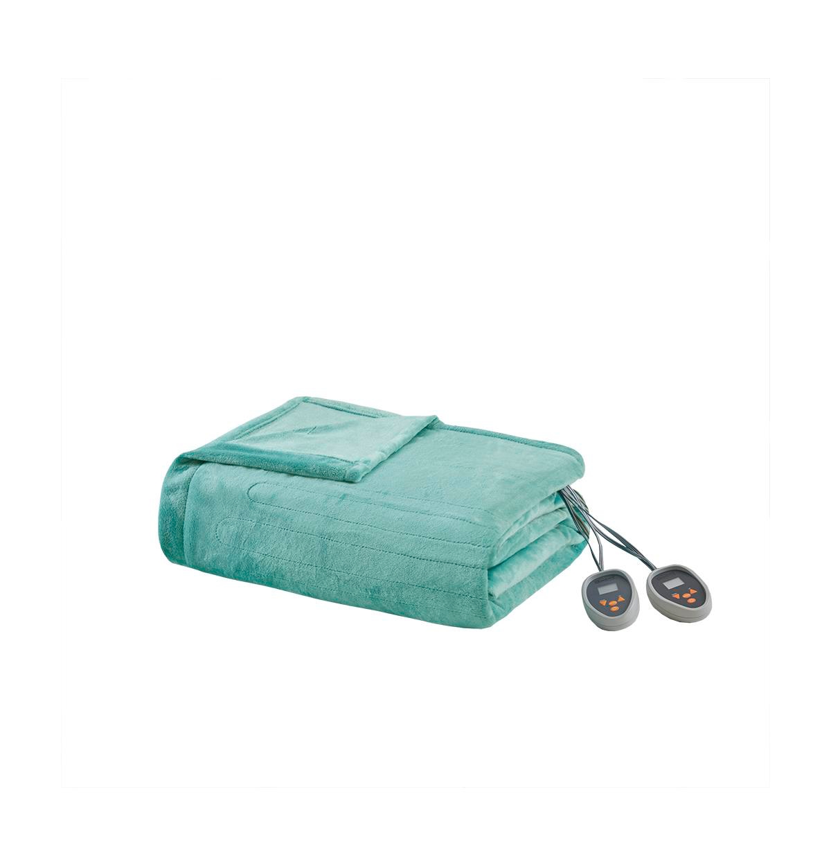 BR54-0903 Aqua 100 Percent Polyester Solid Microlight Reversible Heated Blanket, Twin Size