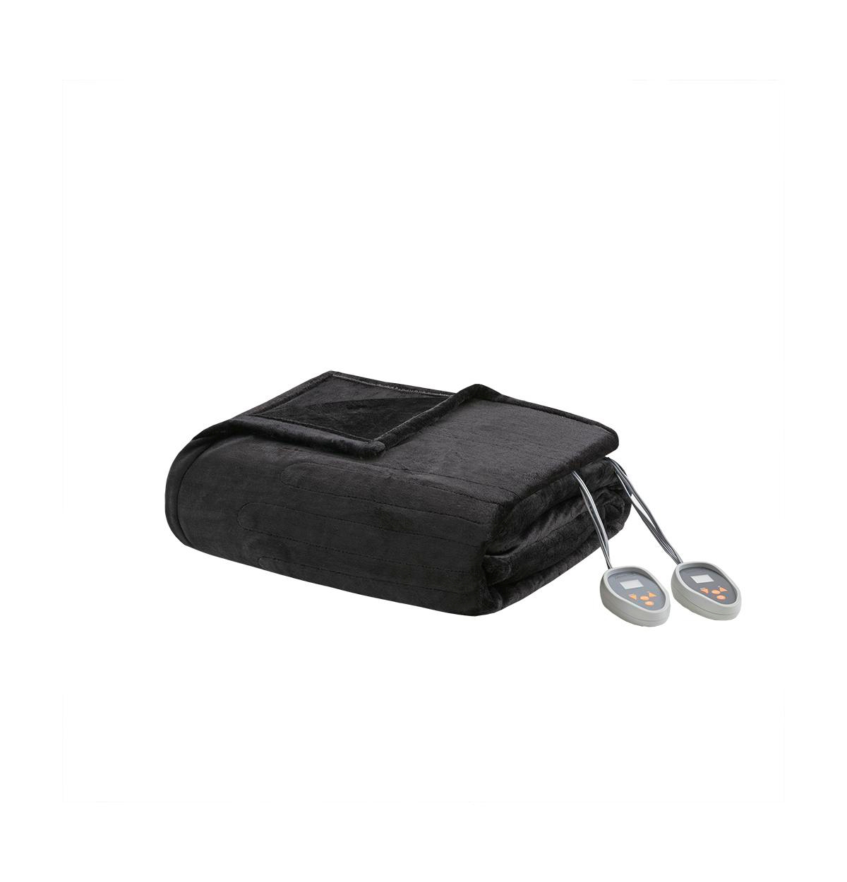 BR54-0909 Black 100 Percent Polyester Solid Microlight Reversible Heated Blanket, Queen Size