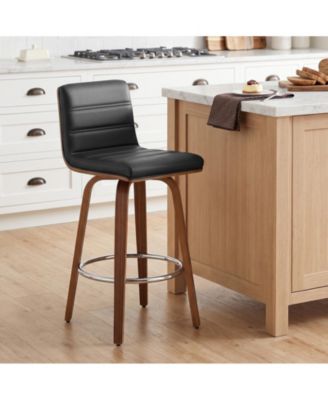 29" Swivel Bar Height Stools, L-Shaped Faux Leather Kitchen Stools
