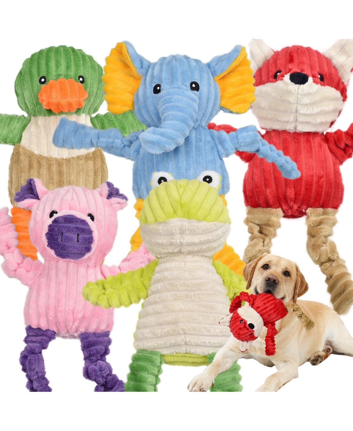 Magicorange Stuffed Squeaky Plush Dog Toy Set Animal Shapes For All Dogs