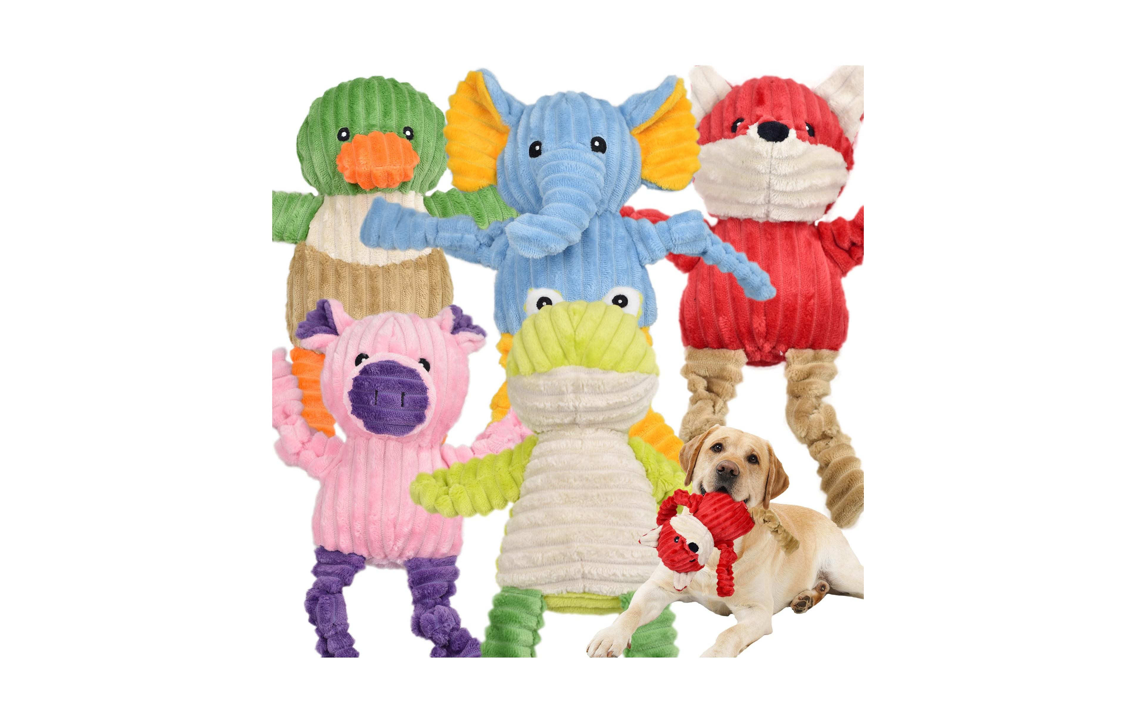 Magicorange Stuffed Squeaky Plush Dog Toy Set Animal Shapes For All Dogs
