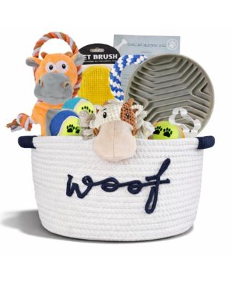Puppy Gift Basket Starter Kit Interactive Toys Slow Feeder Bowl Grooming Brush Treat Recipes