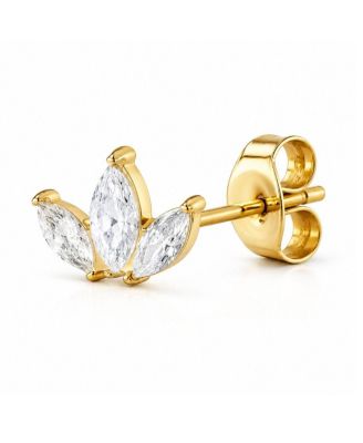 Marquise-Cut Cubic Zirconia Leaf Stud Earrings in 18k Gold-Plated Stainless Steel