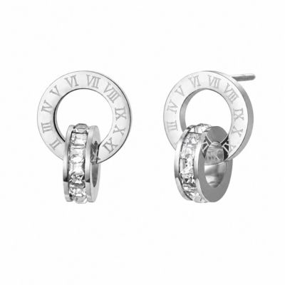 Cubic Zirconia Gold-Tone Roman Numeral Interlocking Earrings