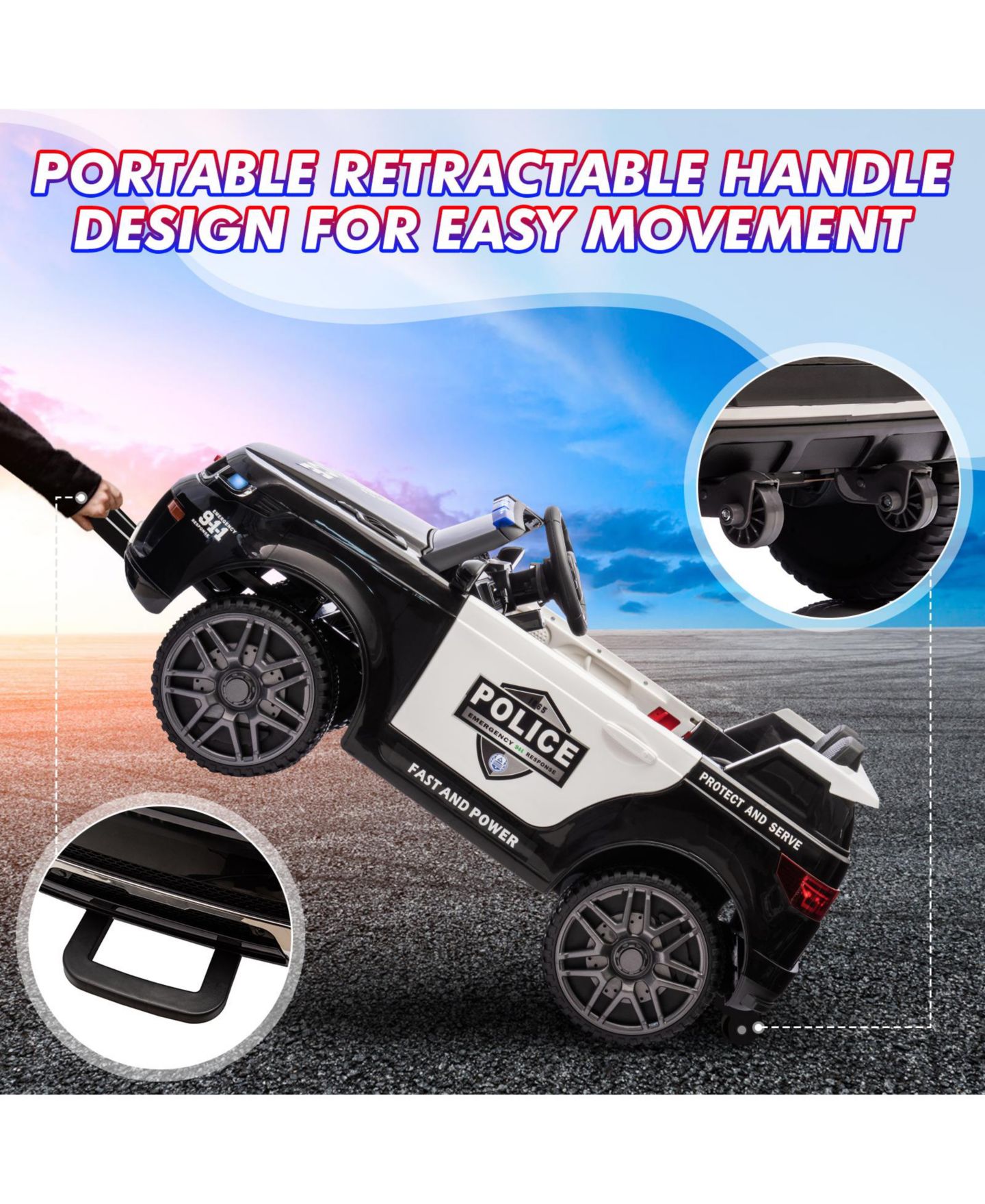 Детская игрушка homfan 12V Ride-On Police Car with Remote Control and LED Lights, от 3 лет, цвет: Чёрный — фото 7
