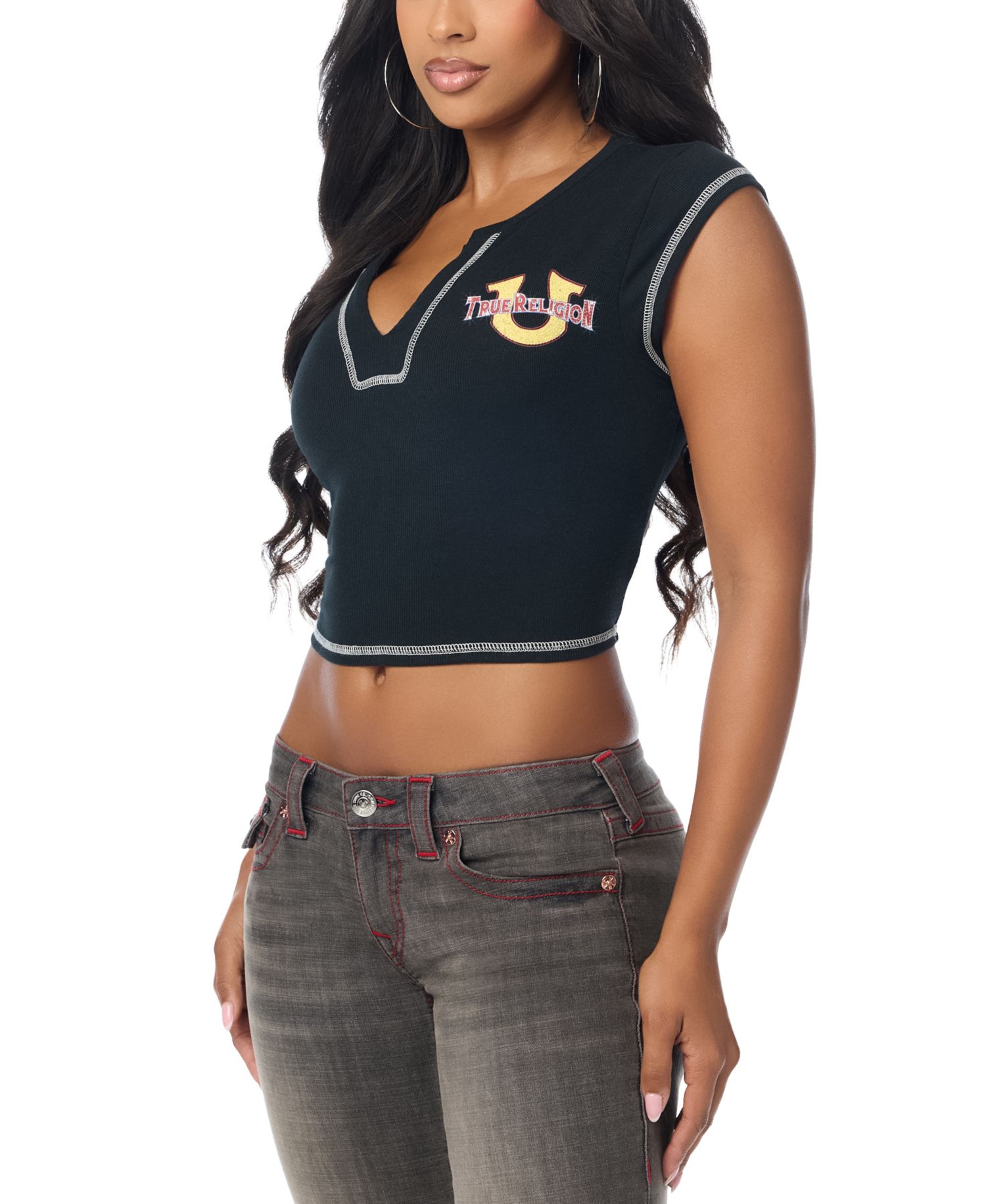 Women's Crystal Cheetah Crop Graphic Cap-Sleeve T-Shirt