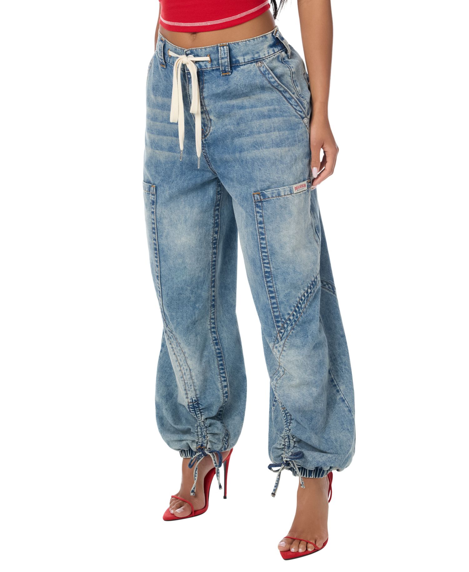 Women's Balloon Horseshoe High-Waisted Drawstring Denim Joggers