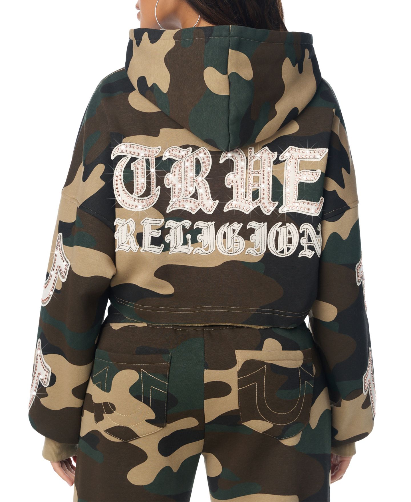 Женское худи True Religion Camo Velour Shrunken Full-Zip Cropped, цвет: Камуфляжный — фото 3