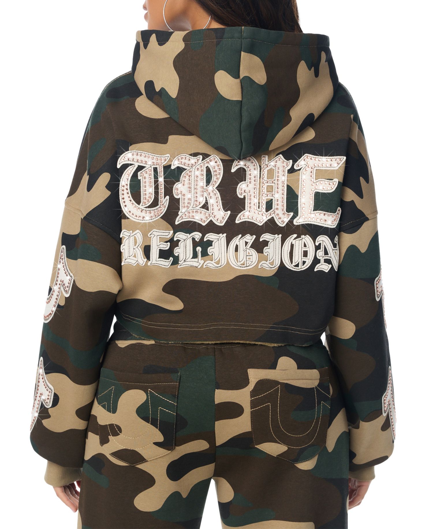 Women's Camo Velour Shrunken Full-Zip Cropped Hoodie