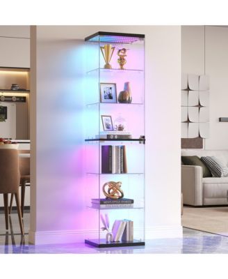 6-Tier Glass Display Cabinet, RGB LED Lights and Lock