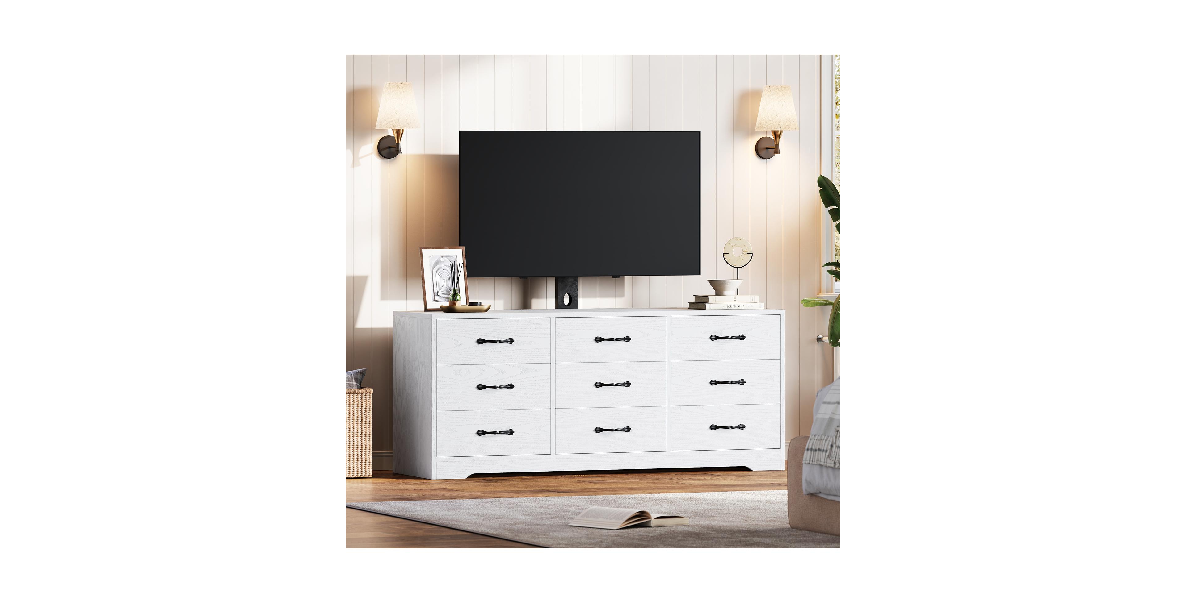 homfan Modern Tv Stand 55 Inch Engineered Wood with Mount 9 Drawers for TVs Up to 85 Inch Living Room