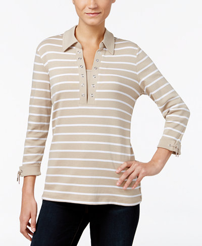 Karen Scott Striped Layered-Look Top, Only at Macy's