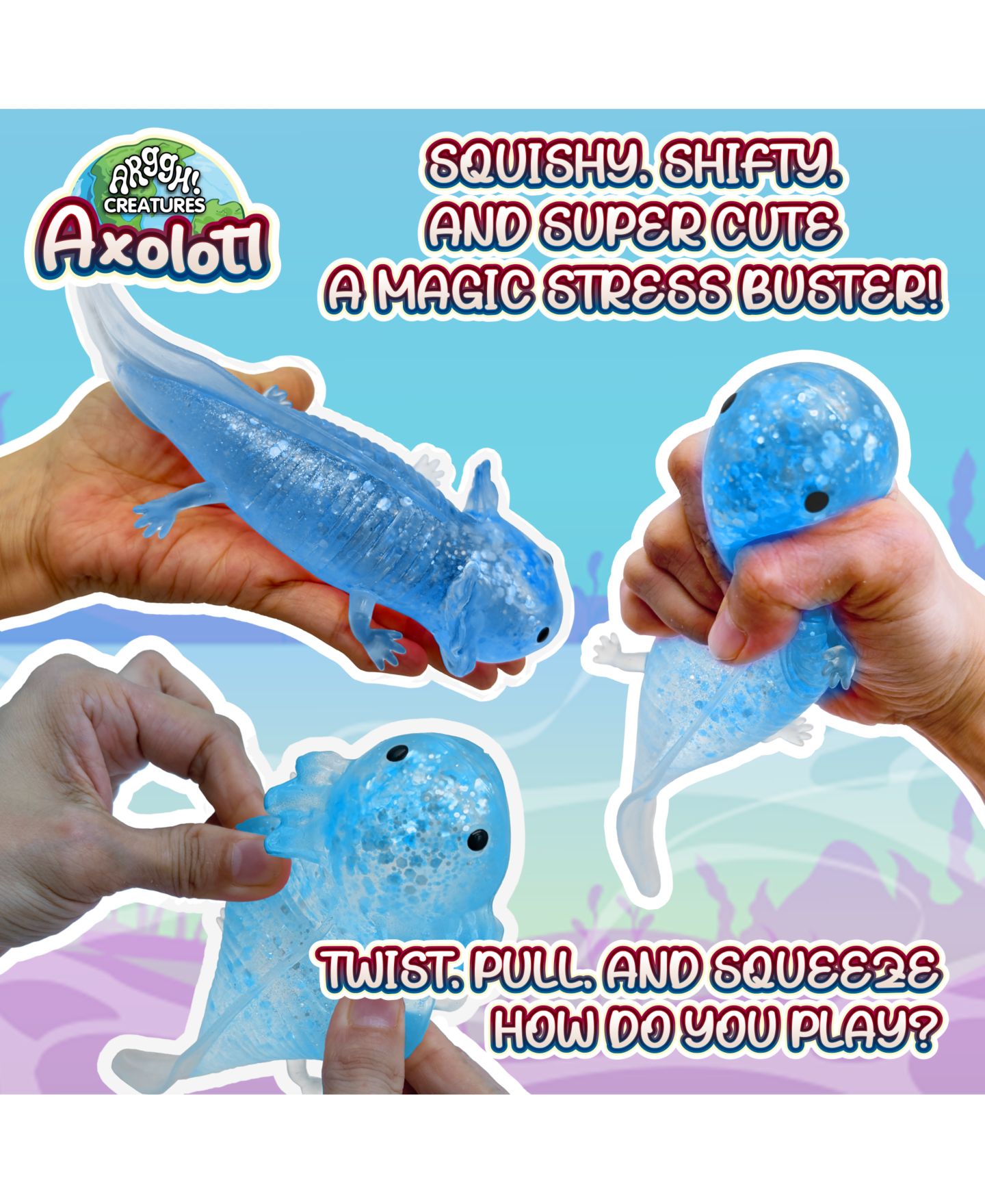 Детский мяч Power Your Fun Axolotl Color-Changing Squishy Stress Ball, 1-Piece, от 3 лет — фото 2