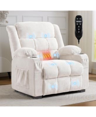 Oversized Power Recliner with Heat and Massage, Electric Reclining Sofa with Remote, Cup Holders, USB Port, Memory Settings, Living Room