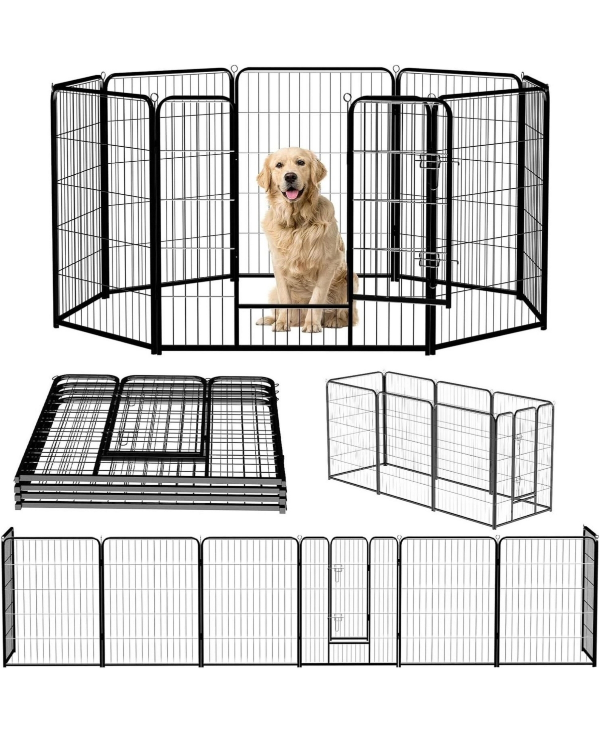 Zeny 8 Panel Metal Dog Playpen with Handle Lock Gate, Foldable Pet Exercise Fence for Small Dogs Indoor Outdoor - Black