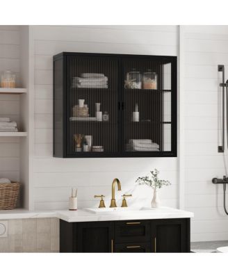 Modern 2-Tier Glass Door Wall Cabinet