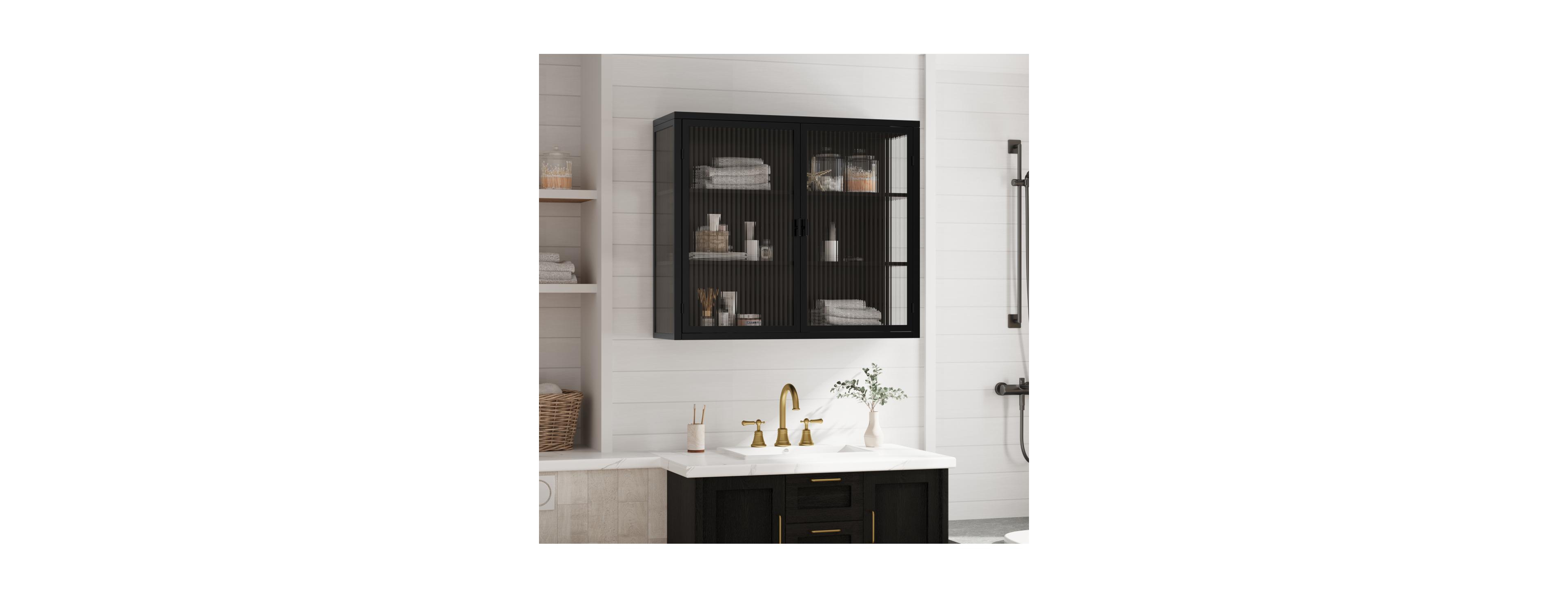 Streamdale Furniture Modern 2-Tier Glass Door Wall Cabinet